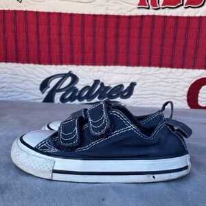 Size 6c - Baby Infant Black Unisex Converse All Star Low Top Velrco Canvas Shoes